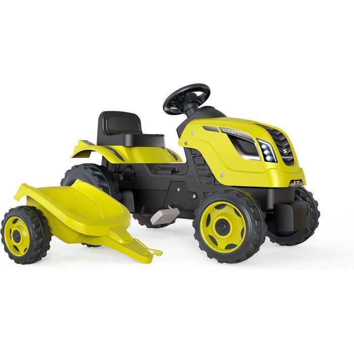 Smoby - Tracteur Farmer XL Vert + Remorque - Tracteur a Pédales - Siege Ajustable - Volant avec Klaxon - Capot Ouvrable - Des 3 ans