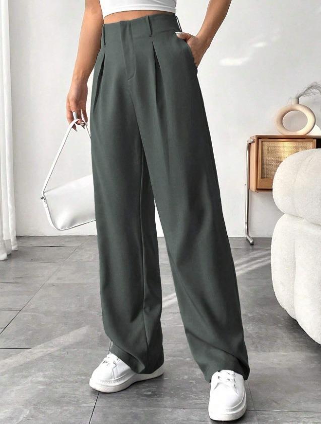 European & American Women's High-Waist Straight-Leg Business Casual Pants - Solid Color Draped Style (2026)