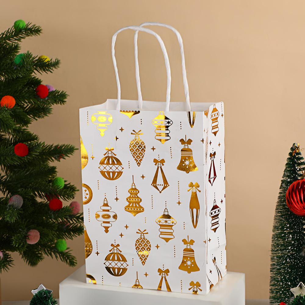 

StoBag metallic foil christmas gift wrapping bags for sweets luxury reusable holiday tree snowflake reindeer bell party favors 30pcs&15x8x21cm