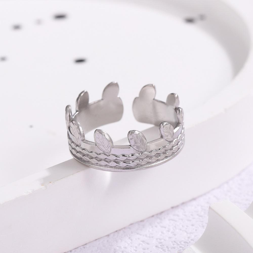 Adjustable Titanium Steel Leaf Open Ring - Japanese Korean Style Jewelry