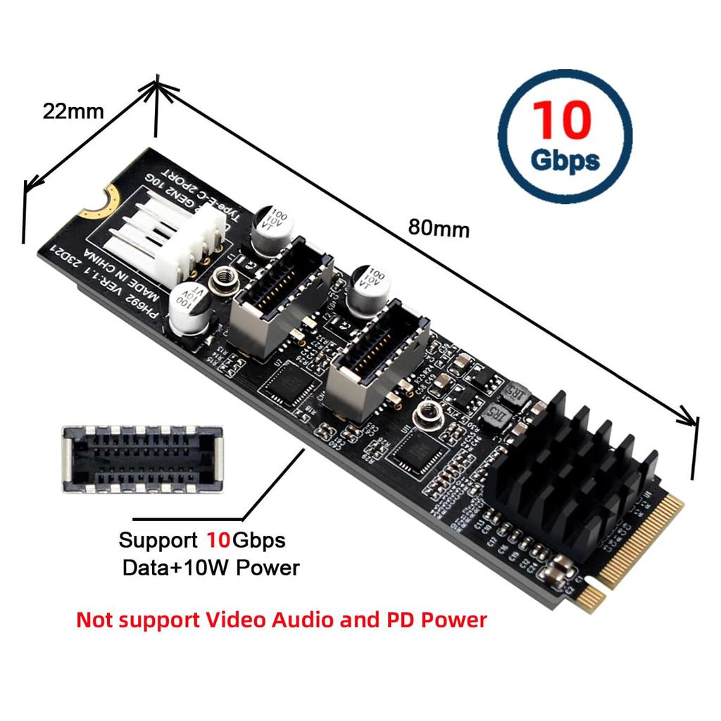 10Gbps Dual Type-E USB 3.1 Front Panel IDC Socket - NVMe NGFF M-Key ExpressCard Adapter for ASM3142 Motherboards
