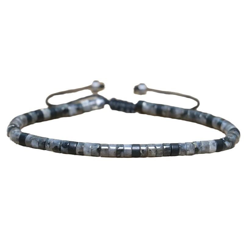 Labradorite Flat Bead Bracelet – Hematite Accent Adjustable Boho Jewelry, Intuition Protection Gift for Men Women