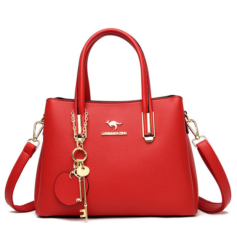 Large capacity three-layer women s fashion handbag simple women s bag new messenger bag shoulder bag красный