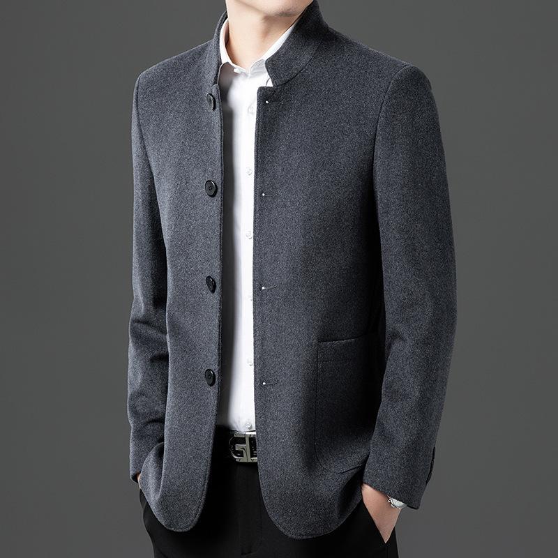 Men's Wool Stand-Up Collar Zhongshan Jacket: Business Casual Suit for Middle-aged and Elderly