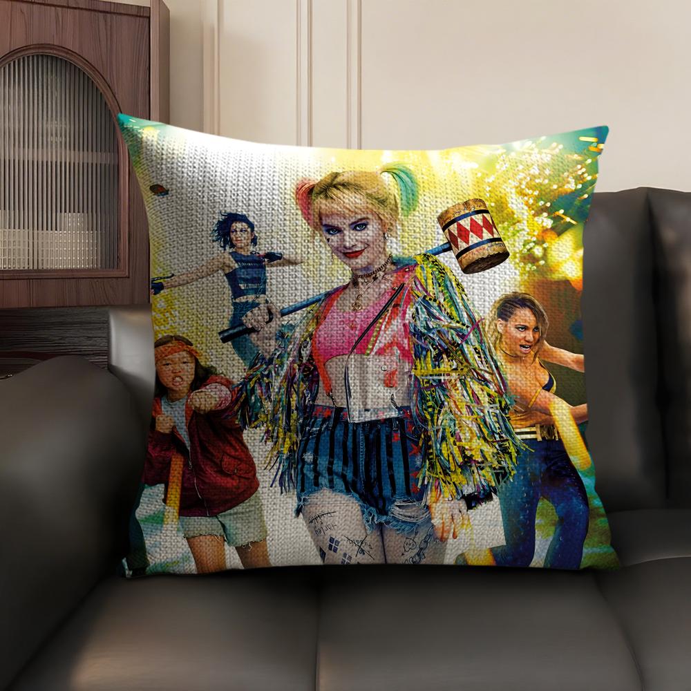 B-Birds Of Preyy Movie Cushion Cover Natural Linen Organic Fabric Double-Sided Printing Sofa Home Decor Gift Pillow Case
