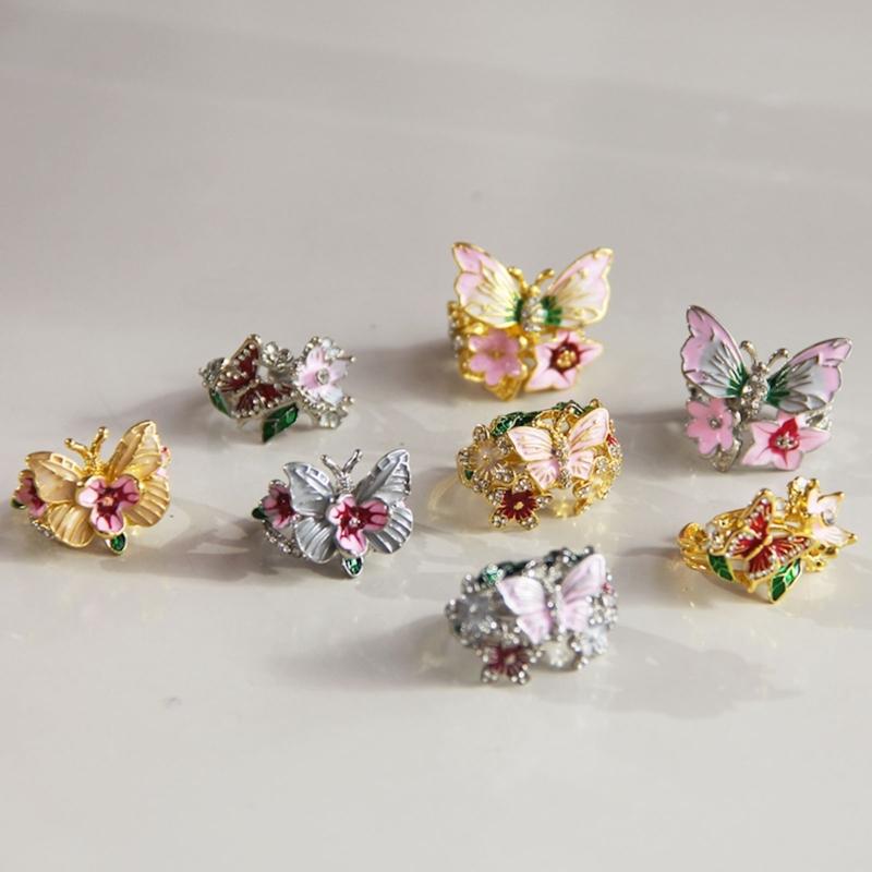 Fashion Butterfly Adjustable Rings Opening Rings Flower Finger Open Rings Alloy Texture Suitable for Various Occasion