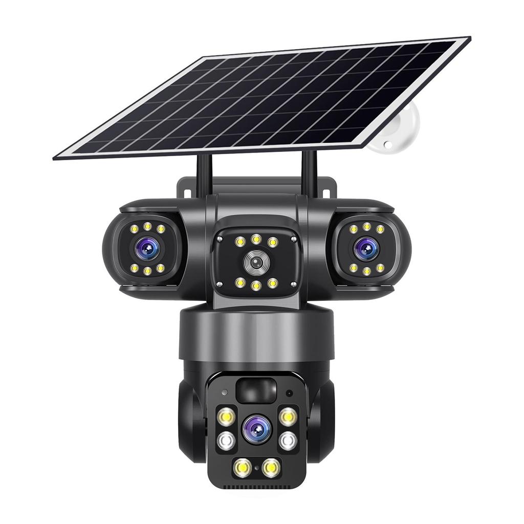 4G Wireless Solar HD Night Vision Camera with Triple Lenses & Screens, No Wiring Needed, Mobile Phone Remote Monitoring