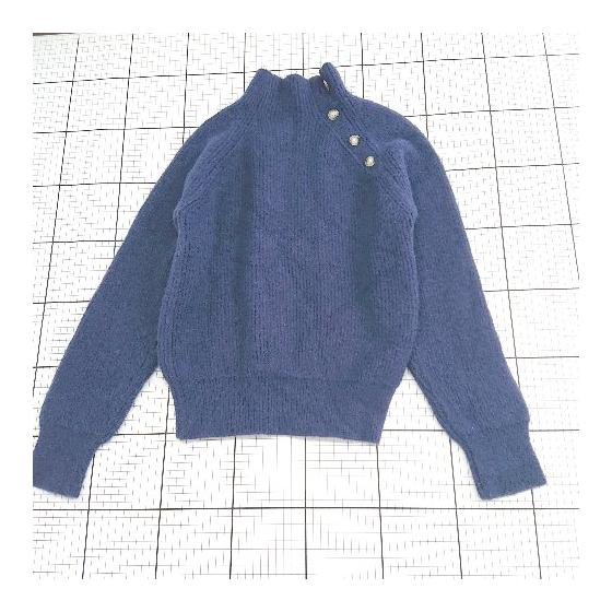 DHOLIC Autumn/Winter Long Sleeve High Neck Shoulder Button Sweater Size - Navy Women s E [Used]