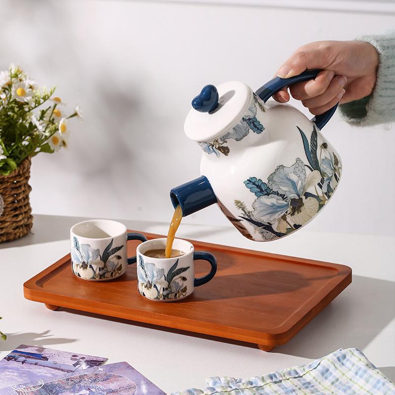 Iris High Value Tea Set Water Utensils Business Gift Set Retro Floral Ceramic Kettle Cup Souvenir