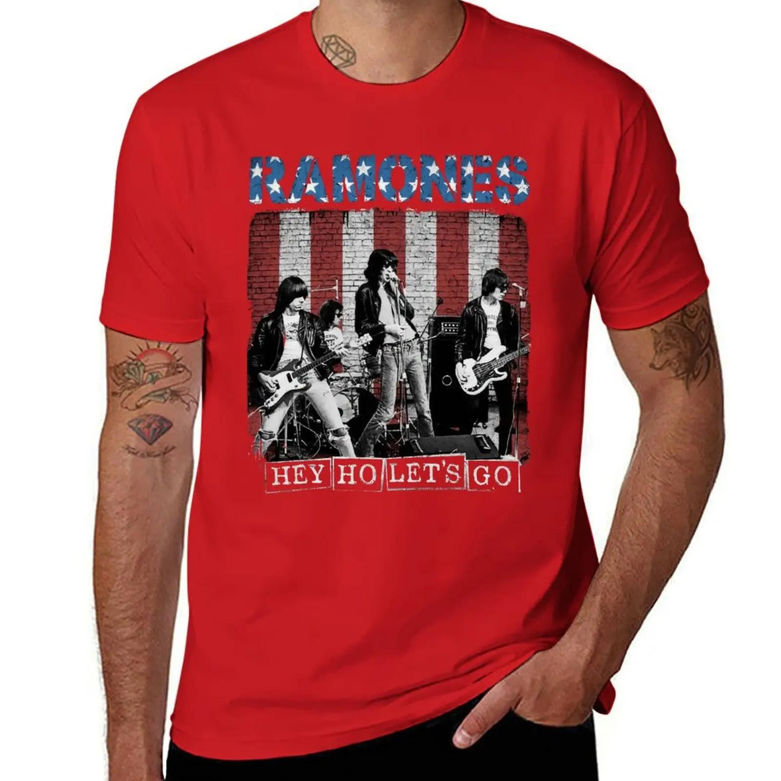 

Летняя мужская футболка с коротким рукавом из чистого хлопка с темой скандинавского тура Ramones в стиле Харадзюку 4XL