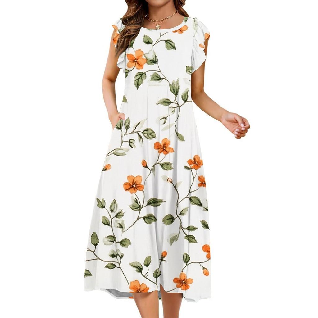 Women's One-piece Short Sleeve Flared Sleeve Loose Casual Floral Print Round Neck Dress