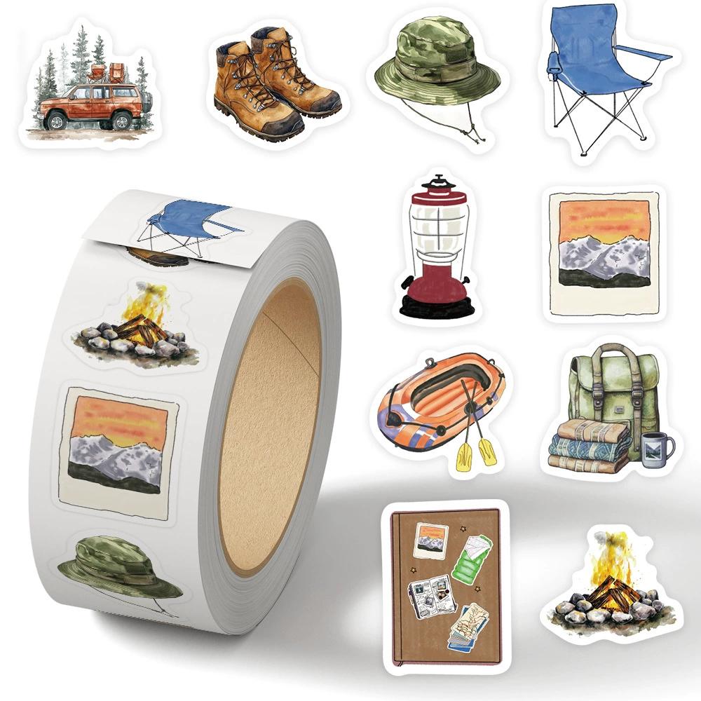 500pcs/Roll Outdoor Happer Camper Stickers Hiking Adventure Decals DIY Laptop Journal Guitar Cartoon Graffiti Seal Label Sticker