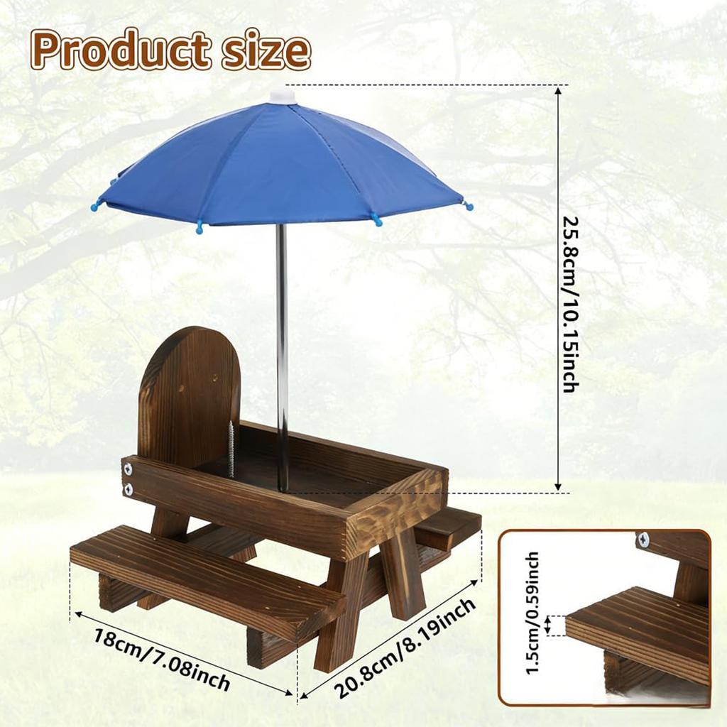 Squirrel Feeders for Outside Wooden Squirrel Picnic Table Feeder with Corn Cob Holder & Peanut Tray for Squirrels and Chipmunks