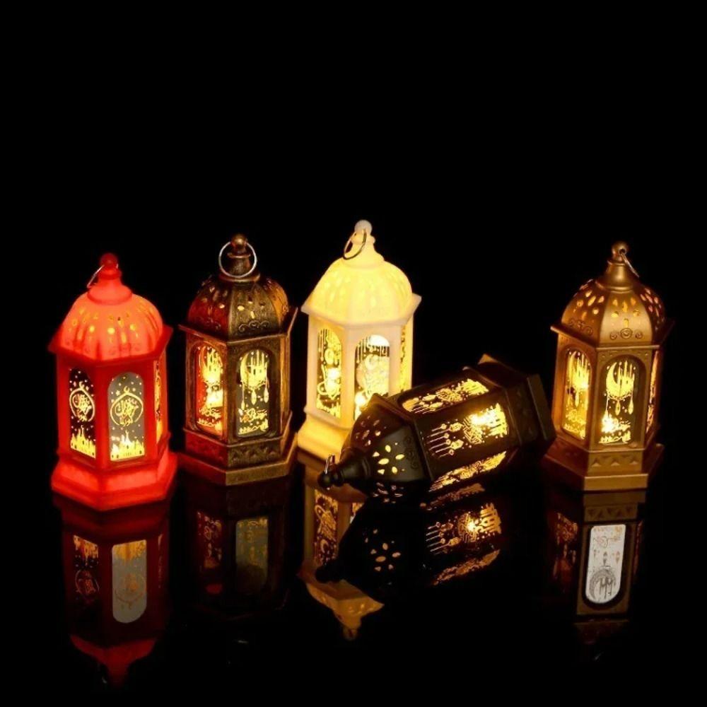 Moroccan Style EID Mubarak LED Light European Retro Minimalist Design LED Lantern Light Star Moon Shape Candlestick Lamp
