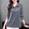 Spring Autumn Women's Vintage Embroidery Polo Collar Elegant T-shirts Casual Long Sleeve Loose Tops