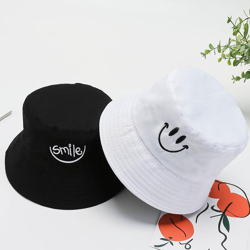 Women's Double-Sided Smiley Face Bucket Hat - Sun Protection, Korean Style, Embroidered, Large Brim