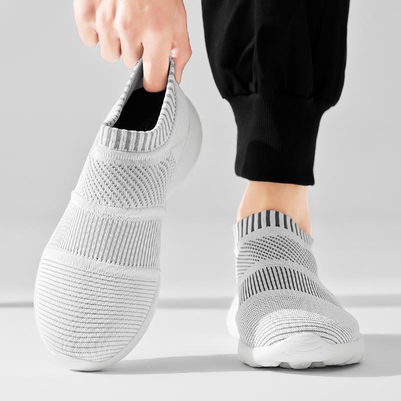 Mens Walking Shoes Breathable Slip On Socks Shoes UNISEX Lightweight Shock Absorption Thick Sole Casual Sneakers