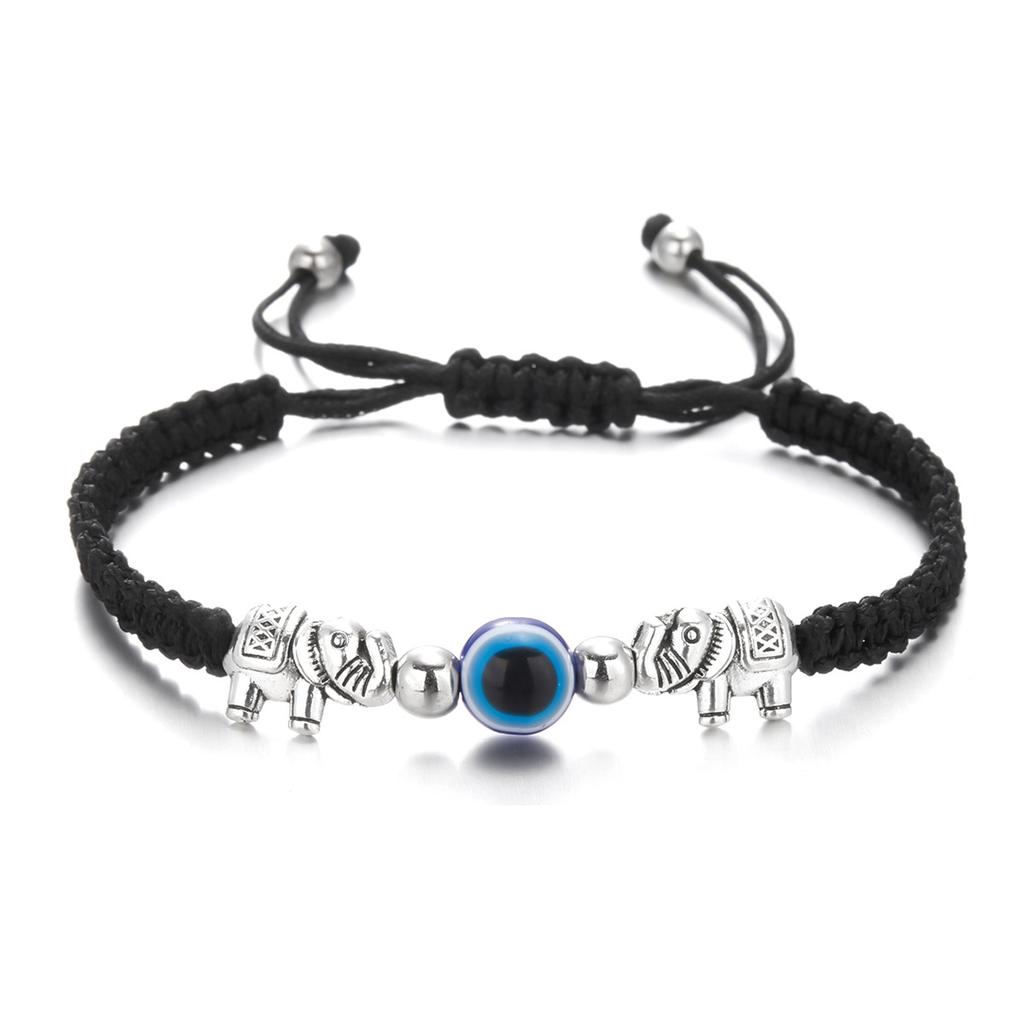 Retro Handmade Woven Evil Eyes Elephant Bracelet For Women Men Simple Classic Animal Evil Eye Bracelet Bangle Friendship Jewelry