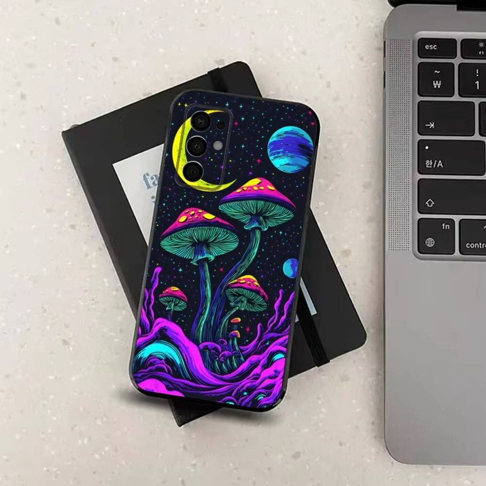 Trippy Plant Mushroom Case For Samsung Galaxy A73,72,41,J7,22,Note,31,8,9,52,71,53,32,Soft Black Silicone Cover