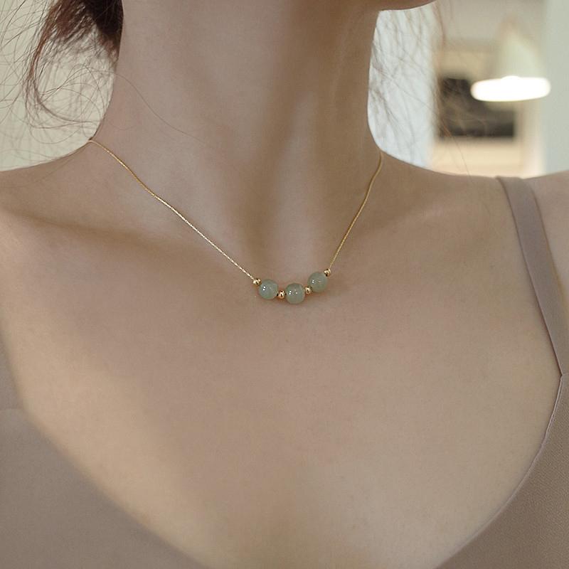 Bead Chain Necklace For Women Fresh Temperament  Peace Happiness Jewelry