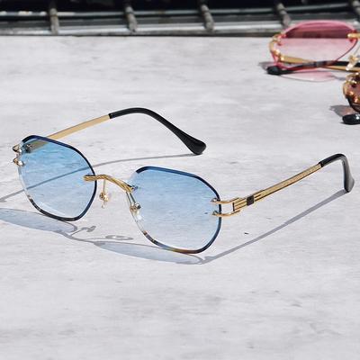 Blue Sunglasses Frameless Rimless Men  High Quality Square Metal Sun Glasses Women Mirror Sea Summer Style