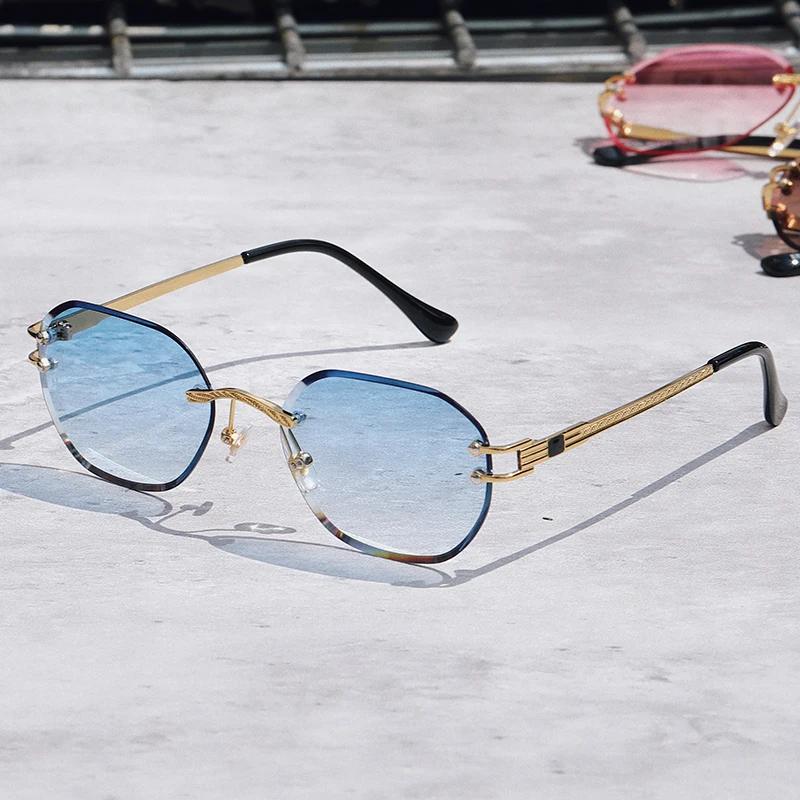 Gafas de Sol Azules Sin Montura Cuadradas Metálicas de Alta Calidad Estilo Verano Espejo para Hombres Mujeres