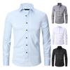 Men Shirt Single Breasted Long Sleeve Lapel Solid Color Slim Fit Dress-up Cardigan Plus Size Anti-wrinkle Spring Shirt for Work