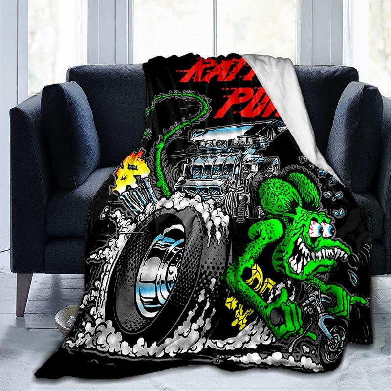 Rat Fink Fashion Throw Blanket Modified Car Culture Funny Accessories for Motorcycle Club Garage Man Cave Home Living Room Decor