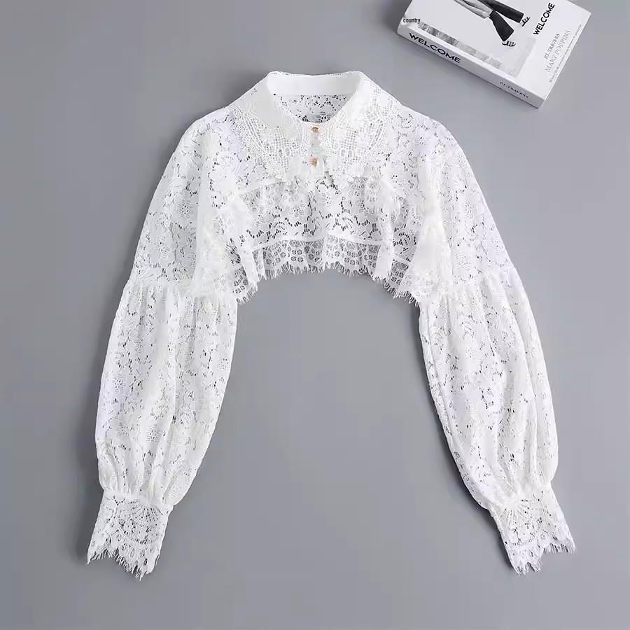 Versatile Lace Cardigan with Mock Collar - Women's Long Sleeve Shawl for Spring, Summer, and Autumn.