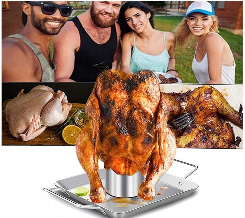 Stand with tray for roasting chicken, turkey, goose, duck, grill grate