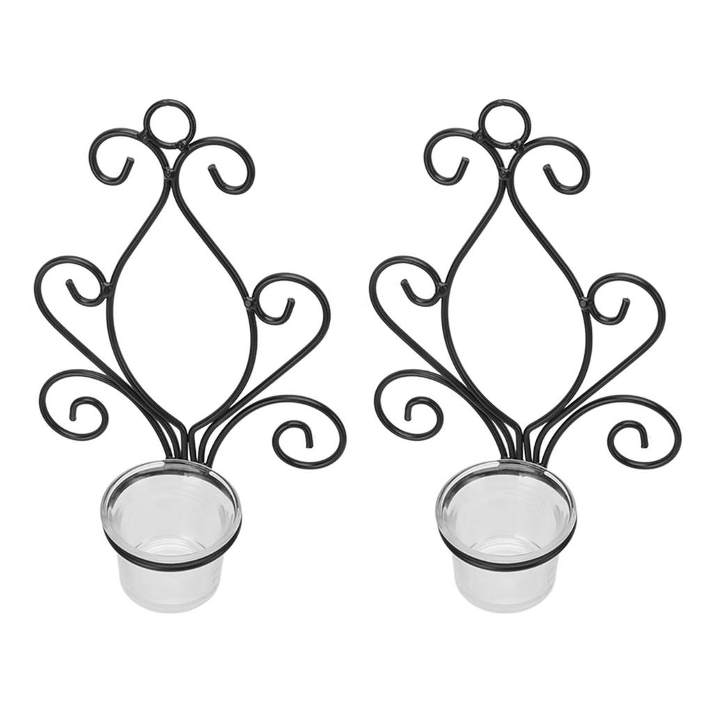 2 Set Candle Holder Wall Sconce European Style Swirl Iron Art Pattern Wall Mounted Candle Holder