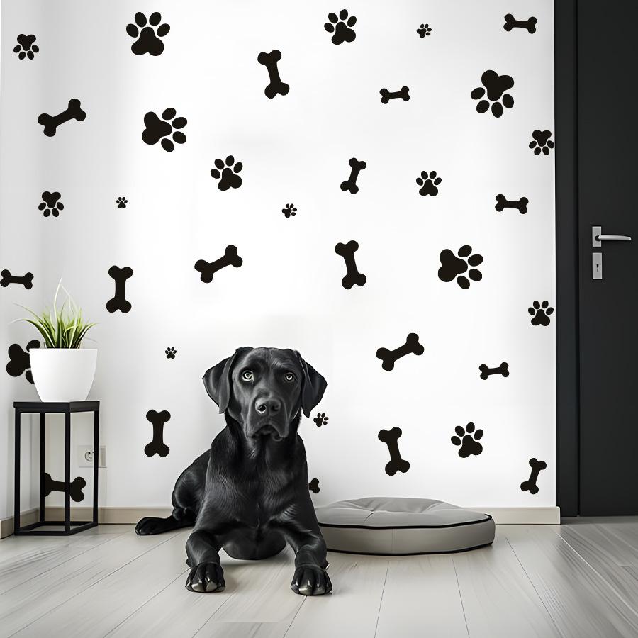 Cute Cartoon Dog Paw Print Bone Wall Sticker INS Style Self‑Adhesive for Kids Room Pet Shop Decor