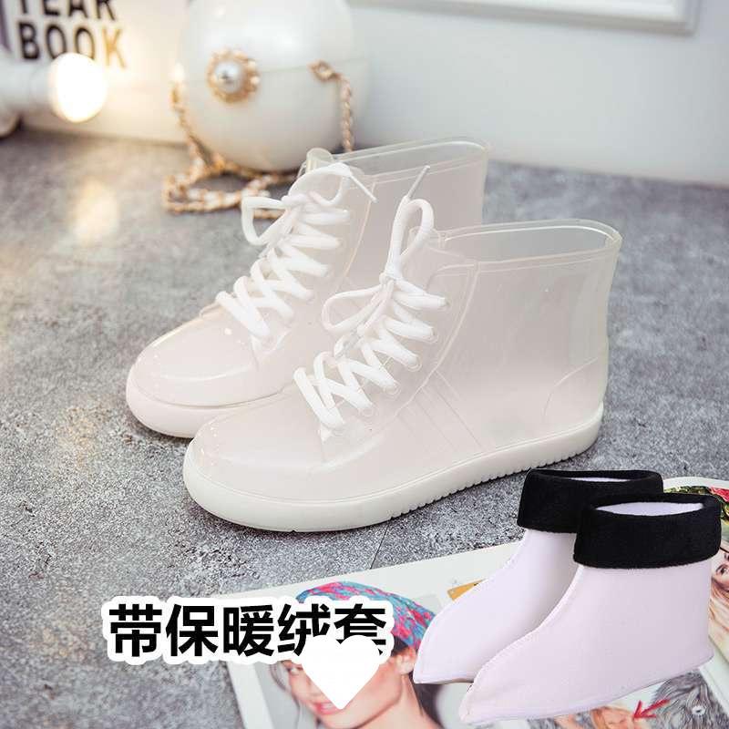 Jelly transparent non-slip fashion waterproof shoes rain shoes rain boots rubber shoes overshoes velvet cotton water boots women's short tube adult su