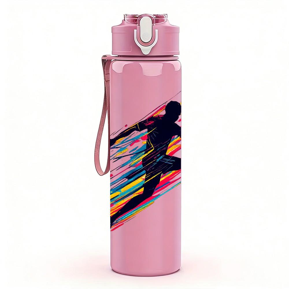1PC Sprint Soccer Player Motion Print 750ml Color Plastic Sports Water Bottle Leakproof Flip Straw Lid Suitable for Sports Office Home Use