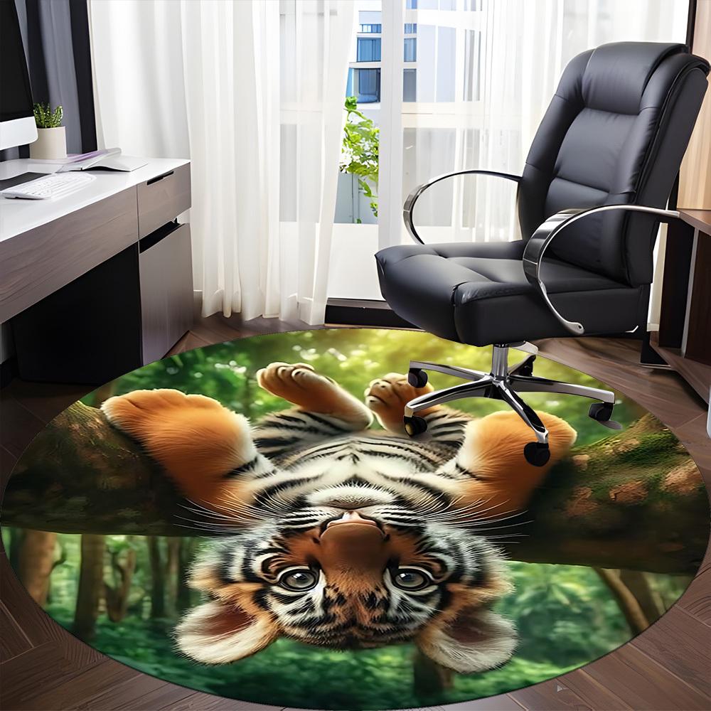 1pc Tiger Cub Print Carpet for Office Non-Slip, Round Carpet, Soft & Comfortable, Carpet for Office, Lightweight Round Floor Mat