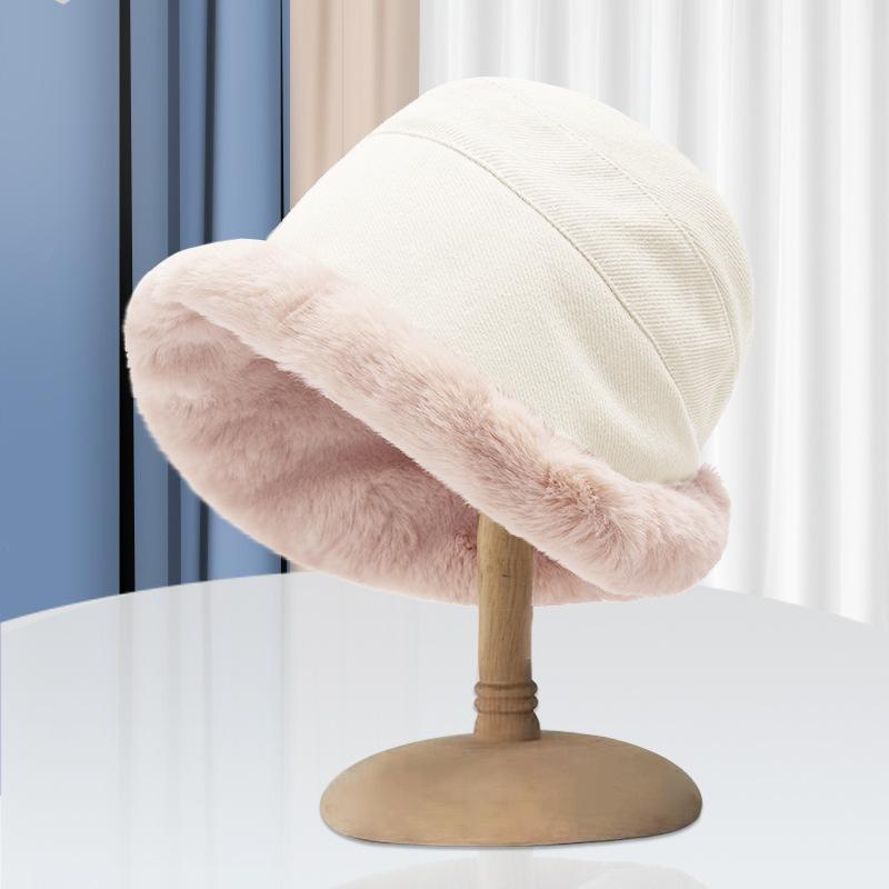 Winter Plush Hat for Women Korean Style Lamb Velvet Fisherman Hat Warm Ear Protection  Cold Protection Basin Hat  Bucket Hat  Large Brim