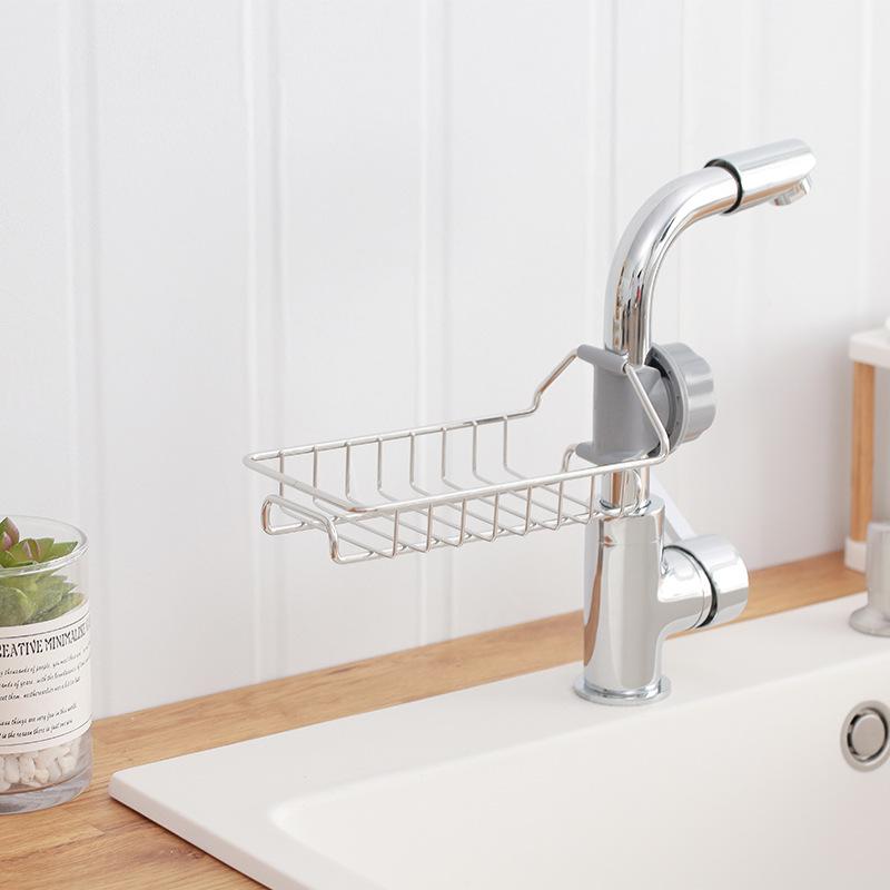 Kitchen stainless steel faucet rack, dishwashing sink sink drain rack, sponge brush rag storage rack