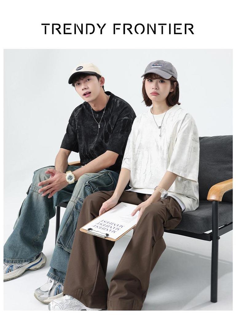 Kunhai Pengyun Men's Trendy Fake Two-Piece Summer T-Shirt with Personality Print