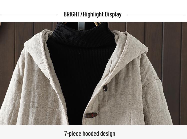 2025 Winter Quilted Retro Horn Button Cotton Linen Jacket