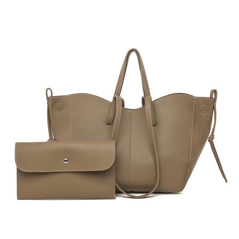 Fashi 2-in-1 Leder-Tragetaschen-Set für Damen, Große Schultertasche mit Litschi-Muster und passender Tasche für Arbeit, Einkaufen & Reisen