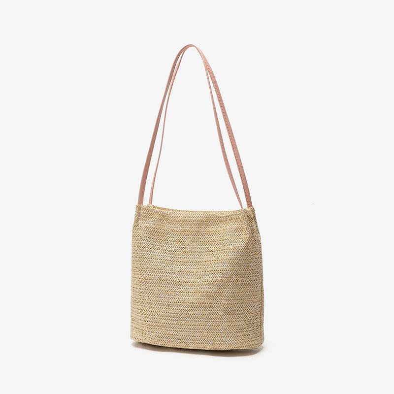 Straw Bag Women's New Fashion Portable Beach Bag Simple Woven Shoulder Bucket Bag