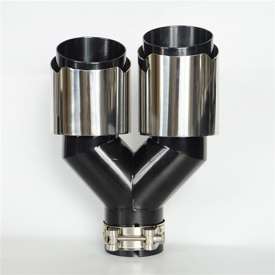 1X Universal  63mm+89mm Glossy Chrome Car SUV Dual Exhaust Pipe Tail Muffler Tip