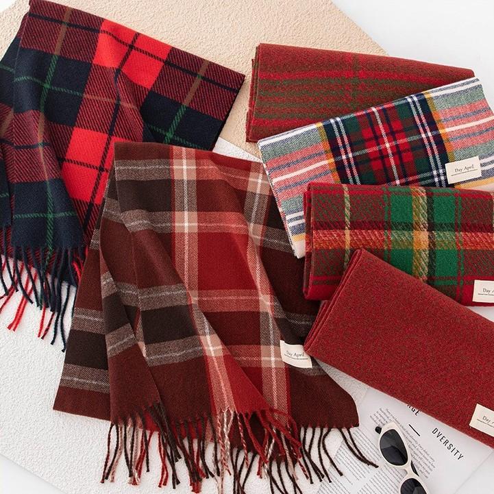 New Model, Red Check Scarf for Women, Autumn and Winter, High-end Feel, Warm, Versatile, Can Be Worn As A Cape.