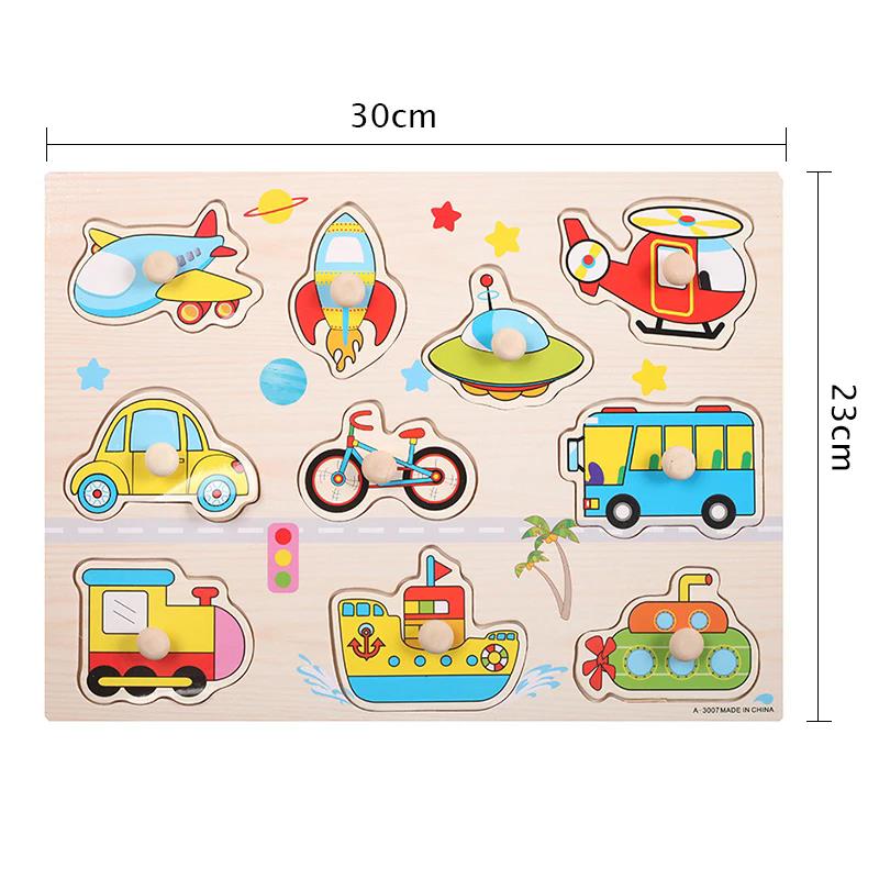 Children Wooden Puzzle Montessori Toys Cartoon Animal Traffic Hand Grab Boards Early Learning Educational Toy for Kids TMZ