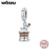 WOSTU Silver Coffee Cup Charm Zircon 925 Sterling Silver Cafe Bead Fit Original Bracelet Bangle DIY Pendant Jewelry For Women