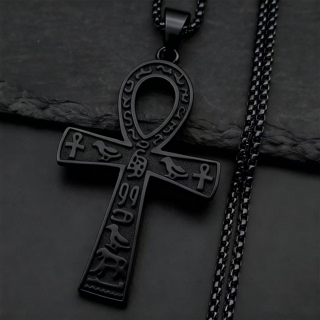 HNSP Pendentif Croix Ankh Égyptienne en Acier Inoxydable Collier Chaîne Vintage Gothique Accessoire