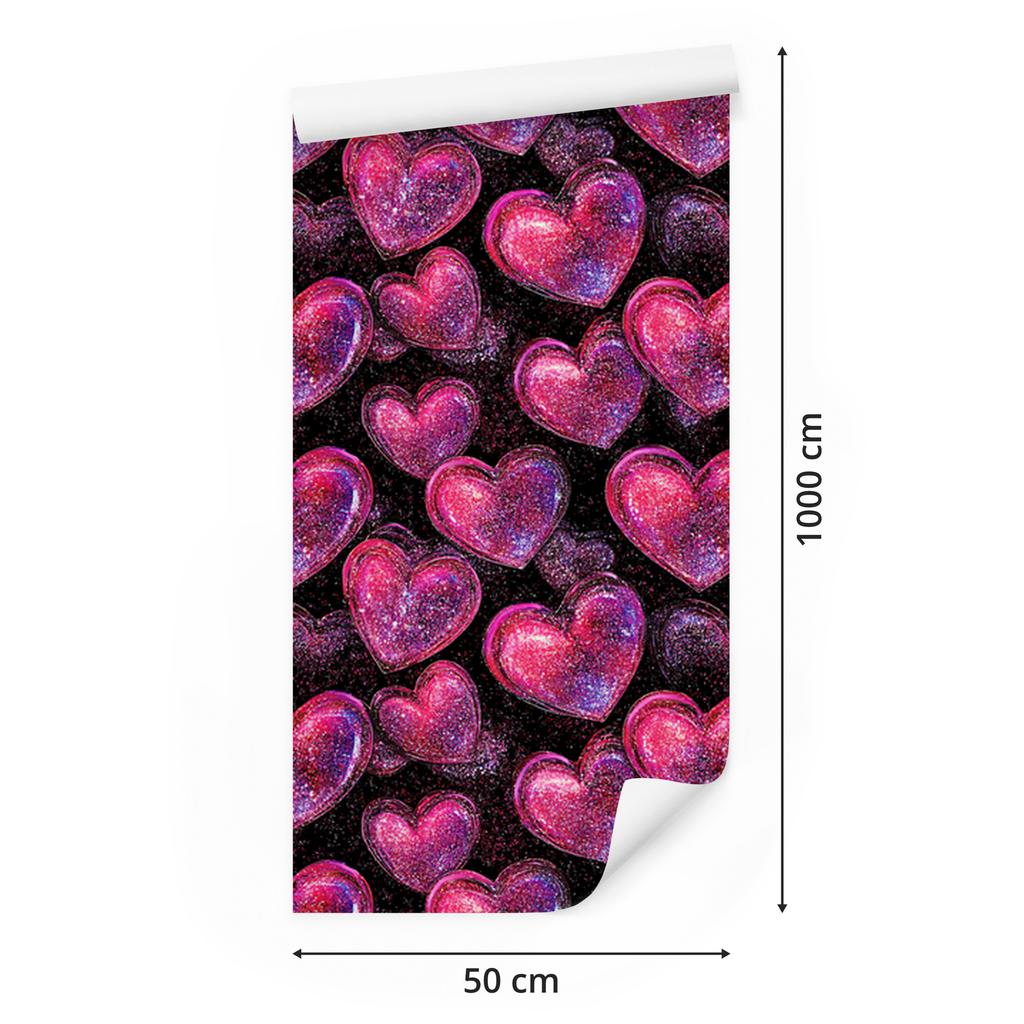 Neon Glitter Hearts Wallpaper Purple and Burgundy 50x1000