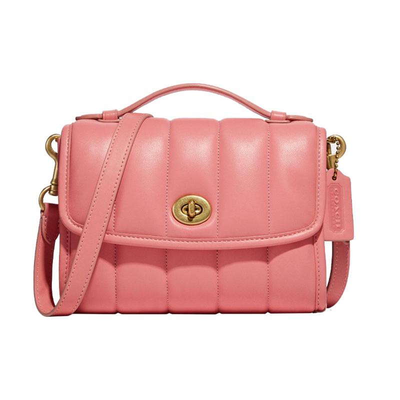 COACH Kip Hardware Leather Handbag Small Women Pink