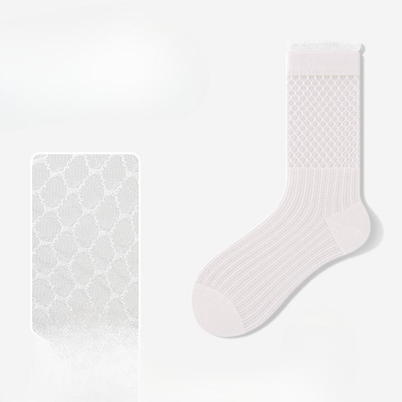 Women's Summer Thin Lace Hollow Mesh Breathable College Wind Tube Cotton Socks