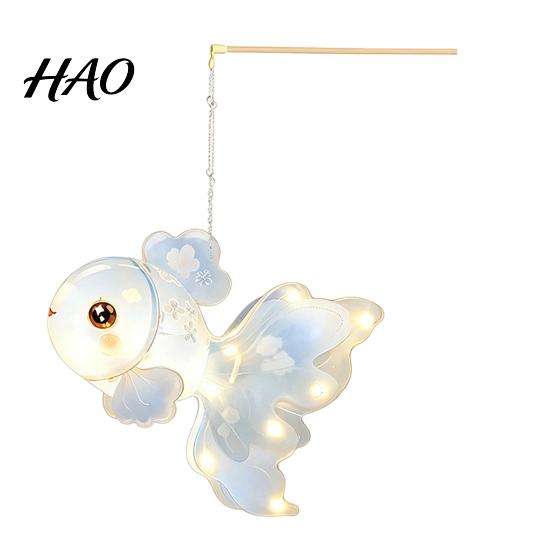 Parent Child Handicraft Activity DIY Mid Autumn Goldfish Lantern Kit for Kids, Handheld Glowing Fish Paper Lamp Soft LED String Light with Traditional